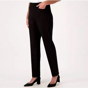 Susan Graver Regular Smart Ponte Knit Slim Leg Pant - Black - XX Small